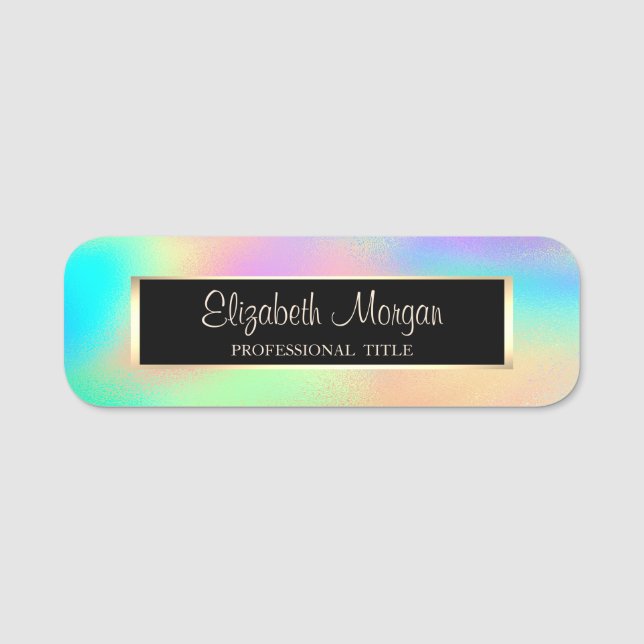 Elegant Stylish Modern, Frame, Rainbow Holographic Name Tag (Front)