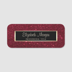 Elegant Stylish Modern, Frame, Red Glitter Name Tag
