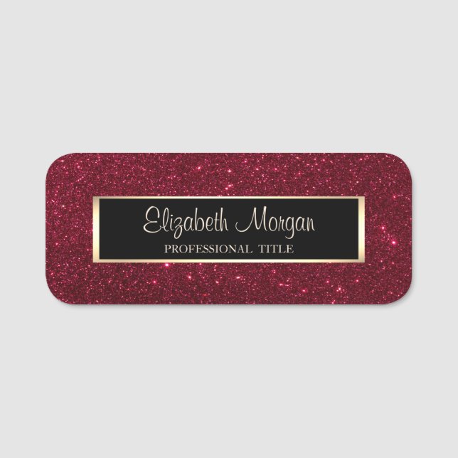 Elegant Stylish Modern, Frame, Red Glitter  Name Tag (Front)