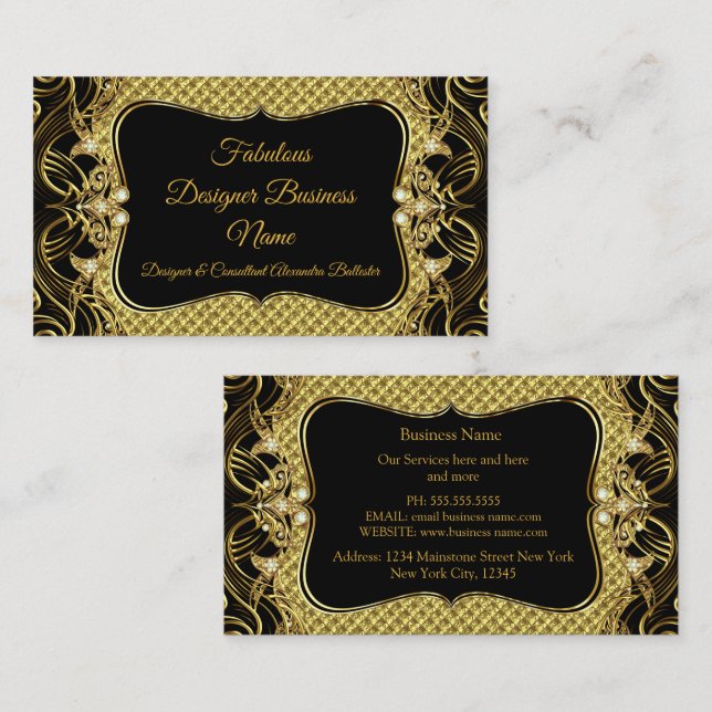 Elegant Stylish Modern Gold Black Designer Business Card (Front/Back)