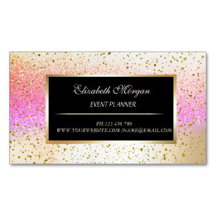 Elegant Stylish Modern Gold Confetti,Bokeh Frame Magnetic Business Card