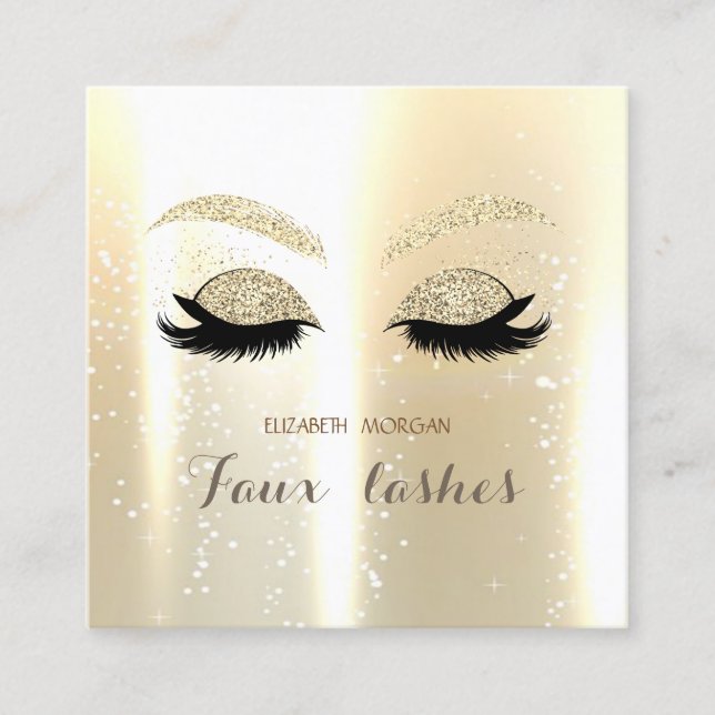 Elegant Stylish Modern ,Gold Glitter Faux Lashes Square Business Card (Front)