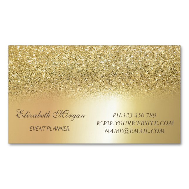 Elegant Stylish Modern Gold Glitter Magnetic Business Card (Front)