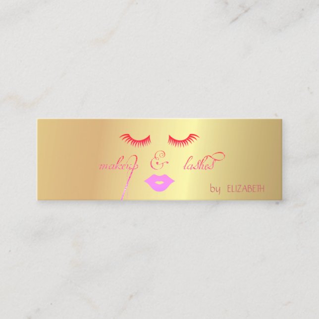 Elegant Stylish Modern Gold ,Lips,Lashes,Makeup Mini Business Card (Front)