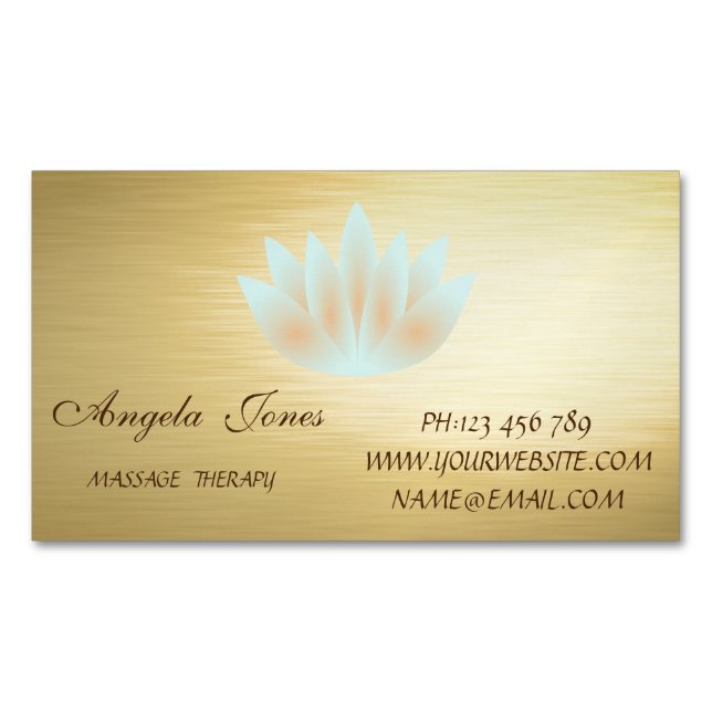 Elegant Stylish Modern Gold, Lotus Flower Magnetic Business Card (Front)