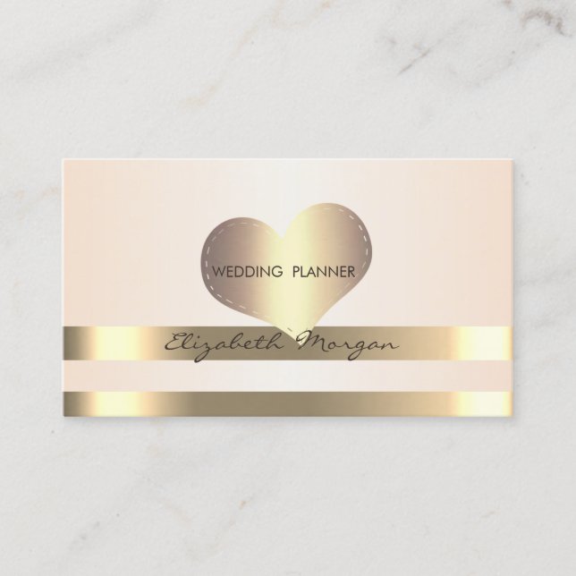 Elegant Stylish, Modern Gold Stripes, Heart Business Card (Front)