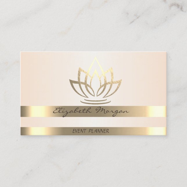 Elegant Stylish, Modern Gold Stripes Lotus Business Card (Front)