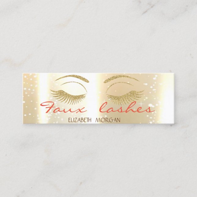 Elegant Stylish Modern Shinny,Gold  ,Faux Lashes Mini Business Card (Front)