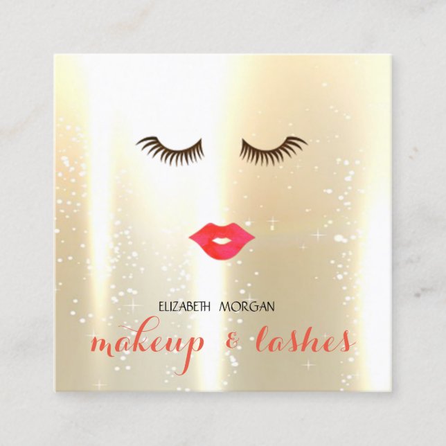Elegant Stylish Modern Shinny  ,Lips,Lashes,Makeup Square Business Card (Front)