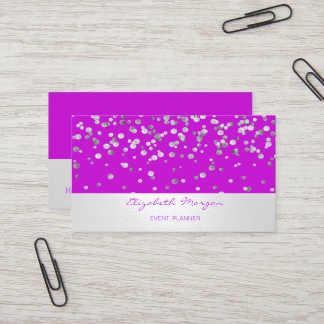 Elegant Stylish , Modern, Silver Confetti Business Card (Front/Back In Situ)