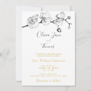 Elegant Stylish Modern Simple Floral Botanical B&W Invitation