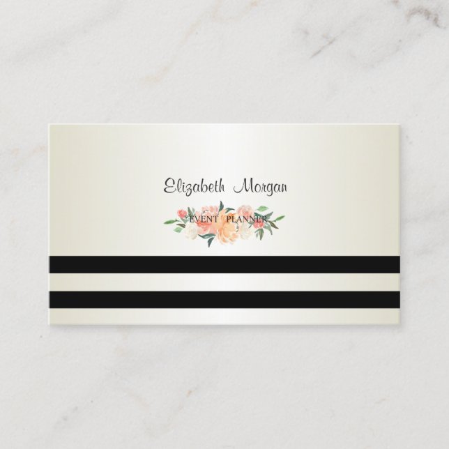 Elegant Stylish Modern,Striped,Flowers Business Card (Front)