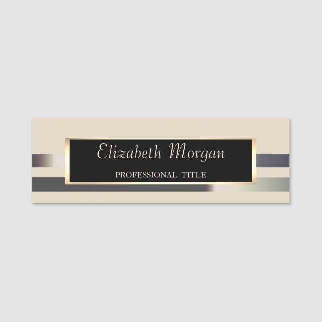 Elegant Stylish Modern, Striped,Frame,Glitter Name Tag (Front)