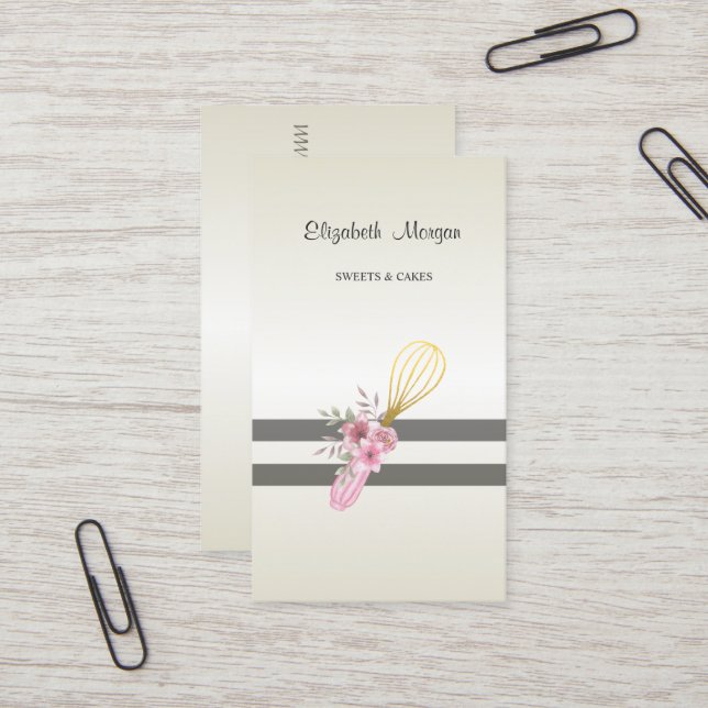 Elegant Stylish Modern,Striped,Pastry Hand Tools Business Card (Front/Back In Situ)