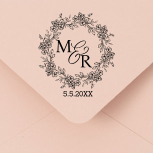 elegant stylish monogram botanical floral wedding rubber stamp