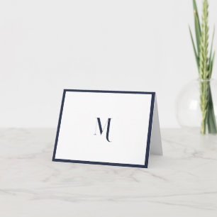 Elegant Stylish Navy Blue Monogram Initial Border Note Card