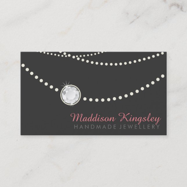 elegant stylish necklace solitaire grey coral business card (Front)