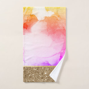Elegant Stylish Ombre Glitter Marble Bath Towel Set