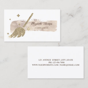 Elegant Stylish Paint Stroke Gold Glitter Broom Business Card