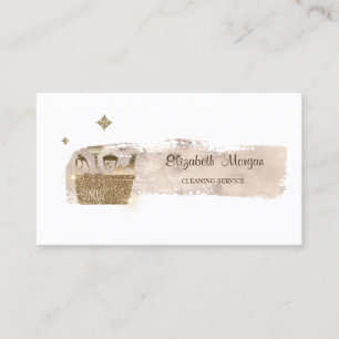 Elegant Stylish Paint Stroke Gold Glitter Cleaning Business Card