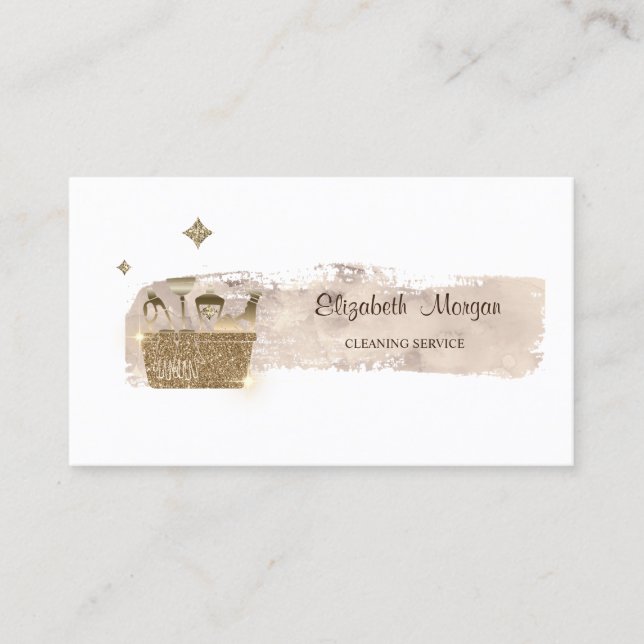 Elegant Stylish Paint Stroke Gold Glitter Cleaning Business Card (Front)