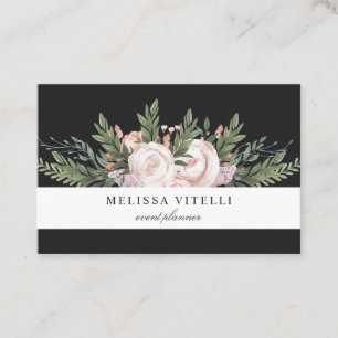 Elegant Stylish Painted Boho Flowers Black Business Card
