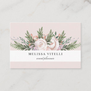 Elegant Stylish Painted Boho Flowers   Blush Business Card