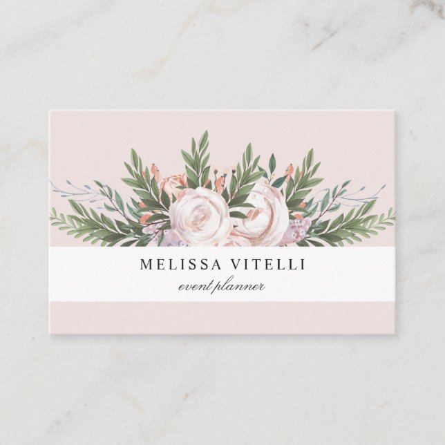 Elegant Stylish Painted Boho Flowers | Blush Business Card (Front)