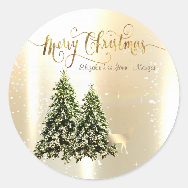 Elegant,Stylish Pine Trees,Christmas Reindeer  Classic Round Sticker (Front)