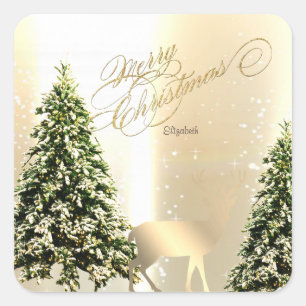 Elegant,Stylish Pine Trees,Christmas Reindeer Square Sticker