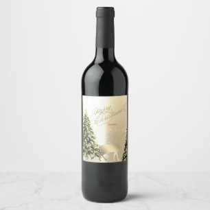 Elegant,Stylish Pine Trees,Christmas Reindeer Wine Label