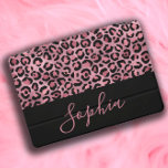Elegant Stylish Pink Black Leopard Print Name iPad Pro Cover<br><div class="desc">Elegant and stylish pink and black leopard print iPad Pro cover personalised with your name in a modern script font.</div>