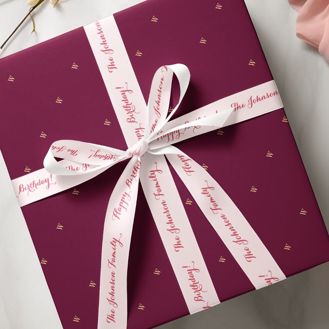 Elegant Stylish Pink Name Happy Birthday Gift Wrap Satin Ribbon (Elegant Stylish Pink Name Happy Birthday Gift Wrap Satin Ribbon)