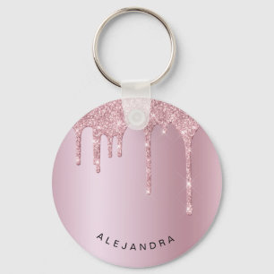 Elegant stylish pink rose gold glitter drips key ring