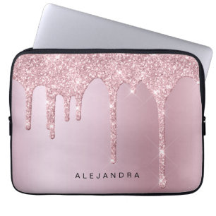 Elegant stylish pink rose gold glitter drips laptop sleeve