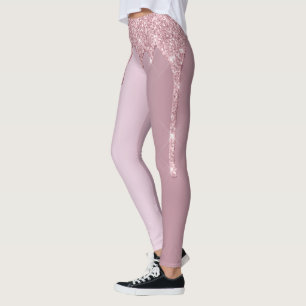 Elegant stylish pink rose gold glitter drips leggings
