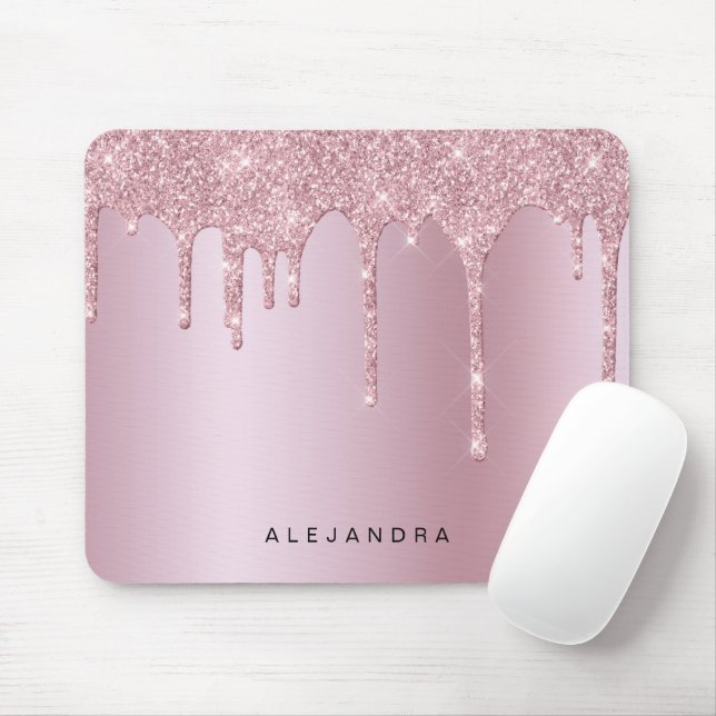 Elegant stylish pink rose gold glitter drips mouse mat (With Mouse)