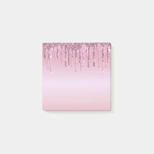 Elegant stylish pink rose gold glitter drips post-it notes