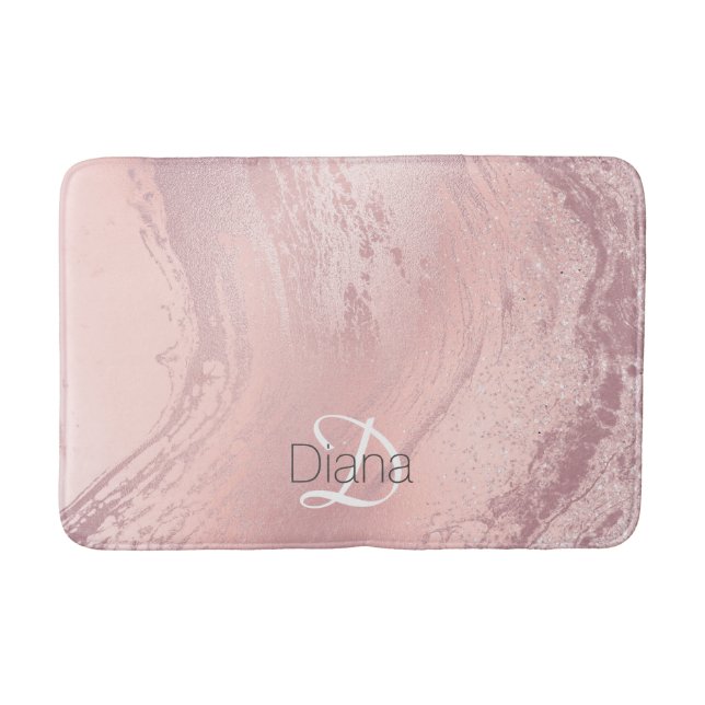 Elegant stylish pink rose gold glitter marble bath mat (Front)