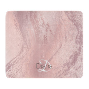 Elegant stylish pink rose gold glitter marble cutting board