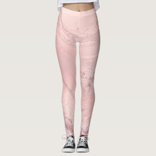Elegant stylish pink rose gold glitter marble leggings