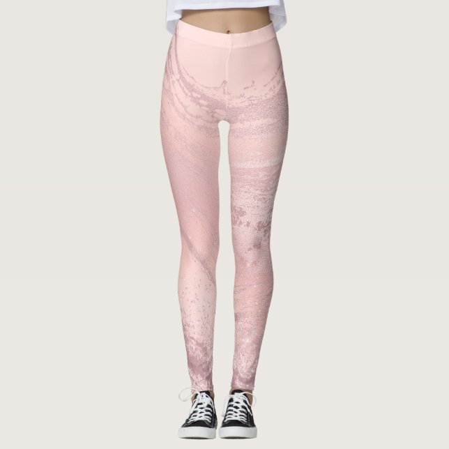 Elegant stylish pink rose gold glitter marble leggings (Front)