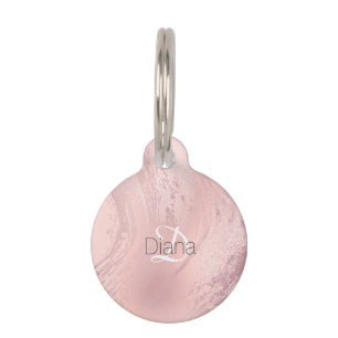 Elegant stylish pink rose gold glitter marble pet tag