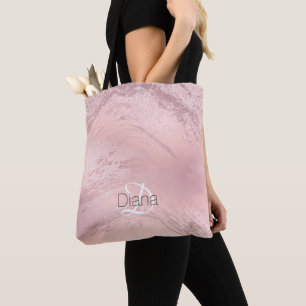 Elegant stylish pink rose gold glitter marble tote bag