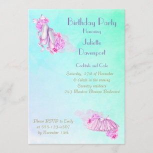 Elegant Stylish Pink Watercolor Ballet Birthday Invitation