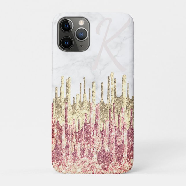 Elegant stylish pretty glitter drips white marble Case-Mate iPhone case (Back)