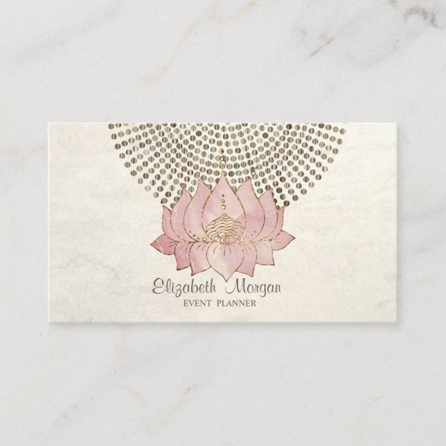 Elegant Stylish Professional,Gold Dots Lotus Business Card (Front)
