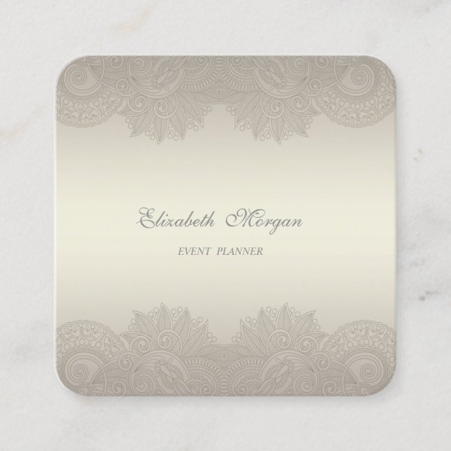 Elegant  Stylish Professional,Lace Square Business Card (Front)