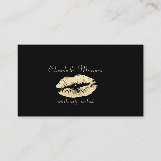 Elegant Stylish Proffesional  Black-Glittery Lip Business Card (Front)