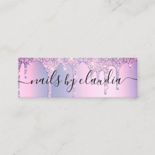 Elegant stylish purple glitter drips nails mini business card